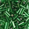 Mărgele tubulare, transparenta, cu căptușeală  argintie, 6 mm - verde inchis