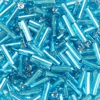 Mărgele tubulare, transparenta, cu căptușeală  argintie, 6 mm - albastru deschis