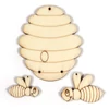 Figurine din lemn la pachet - Stup, albine, 3 buc