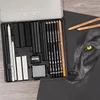 Set de desen alb-negru Cretacolor Wolf Box, 25 piese, cutie metalica