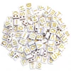 Imagine 1/2 - Mărgele litere din plastic, 7x8 mm - alb-aurie, două găuri