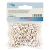 Mărgele litere din plastic, 7x8 mm - alb-aurie, două găuri