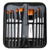 Set de pensule, sintetice - mixte, 10 buc, in suport cu fermoar