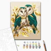 Set pictură pe numere, pe pânză întinsă, 40x50 cm - Bufnițe smarald în culori metalice