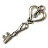 Charm, ornament metalic, 3 buc - cheie, inimă, 3D