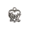 Charm, ornament metalic, 3 buc - inima cu o pereche de porumbei, 3D