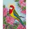 Imagine 1/18 - Pictură cu diamante , pe pânză întinsă , 40x50 cm - Papagal printre flori