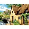 Set de colorat după numere, culori acrilice+pensulă, 29x39 cm - Cabana langa rau