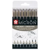 Sakura Pigma Micron Set stilou pentru desen tehnic és markere tip pensulă  - 6+2 piese, nuanțe de gri