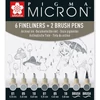 Sakura Pigma Micron Set stilou pentru desen tehnic és markere tip pensulă  - 6+2 piese, nuanțe de gri
