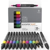 Set markere tip pensulă cu alcool cu două vârfuri Promarker Bush - 12+1 buc, vibrant tones