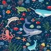 Tesatura patchwork - Makower - Deep Blue Sea 137/B8 Creatures dark blue