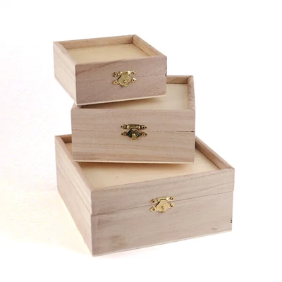 Set cutie din lemn - 3 piese cu rame, 17x17x8/14x14x6,5/11x11x5 cm