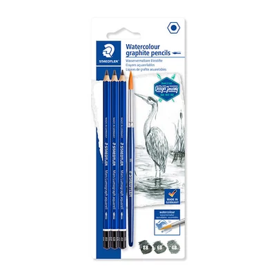 Set creioane grafit cu pensulă, Staedtler, Design Journey, Lumograph, acuarelă - 3 buc