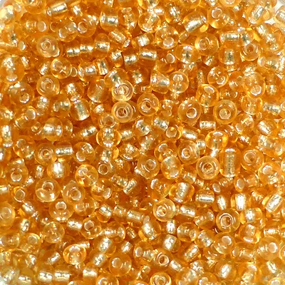 Mărgele rocailles, transparente, cu căptușeală argintie, 2 mm - auriu