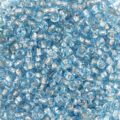 Mărgele rocailles, transparente, cu căptușeală argintie, 2 mm - albastru deschis