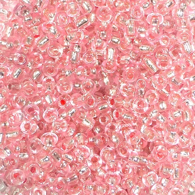 Mărgele rocailles, transparente, cu căptușeală argintie, 2 mm - roz
