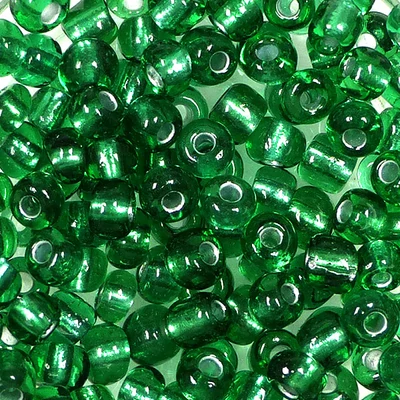 Mărgele rocailles, transparente, cu căptușeală argintie, 4 mm - verde închis
