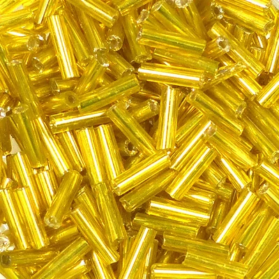 Mărgele tubulare, transparenta, cu căptușeală  argintie, 6 mm - galben lamaie