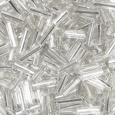 Mărgele tubulare, transparenta, cu căptușeală  argintie, 6 mm - argintiu