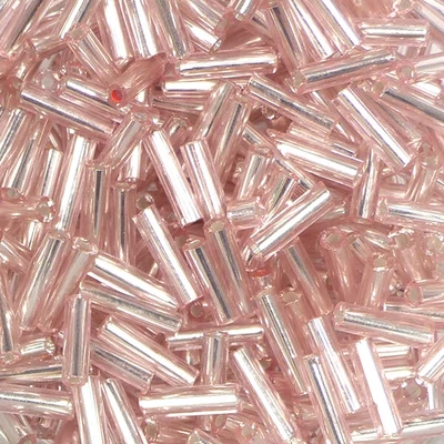 Mărgele tubulare, transparenta, cu căptușeală  argintie, 6 mm - roz