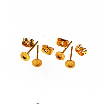 Bază pentru cercei, plug-in - auriu, 4 mm, 2 perechi