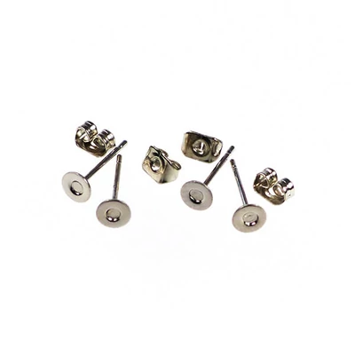 Bază pentru cercei, plug-in - rodiu, 4 mm, 2 perechi