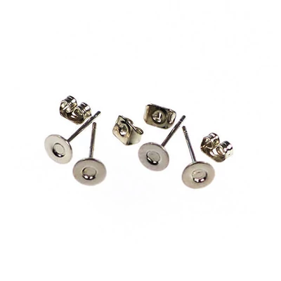 Bază pentru cercei, plug-in - rodiu, 6 mm, 2 perechi