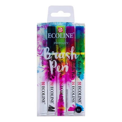 Talens Ecoline Brush Pen akvarell marker tip pensulă  în set  - 5 buc, Primary