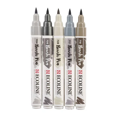 Talens Ecoline Brush Pen Set markere pensulă acuarelă - 5 buc, Grey