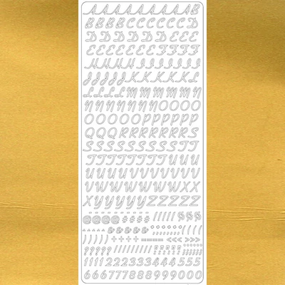 Autocolant de contur -  numere și semne de punctuație, cursive, auriu, 1860