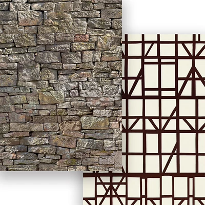 Carton foto, 50x70 cm - Perete de piatră  , structura casei din lemn