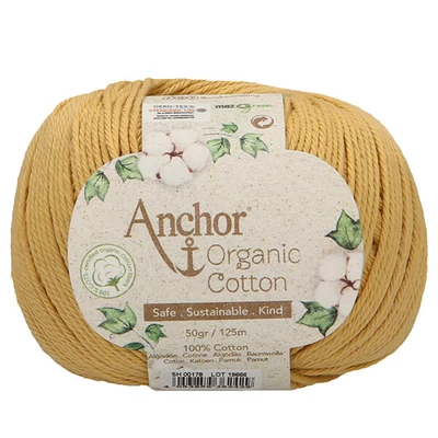Fire de croșetat, Anchor Organic Bumbac, 50 g, vegan - 00178 floarea soarelui