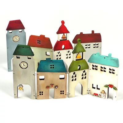 Figurine din lemn la pachet - seria Case mari, 4 buc
