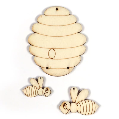 Figurine din lemn la pachet - Stup, albine, 3 buc