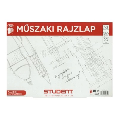 Fișă de desen tehnic, ICO, Student, 180 g - A3, 20 buc