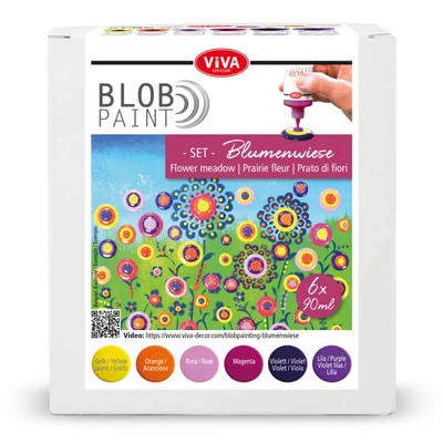 Set culori pentru pictare în puncte, Blob paint, 6x90 ml - Lunca cu flori