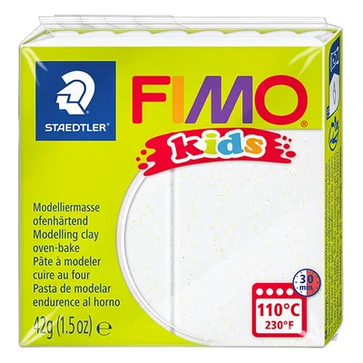 FIMO Kids Plastilină care se întărește la coacere , 42 g - alb cu sclipici (8030-052)