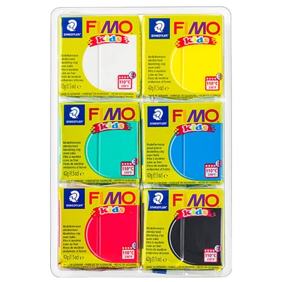 Set Plastilină care se întărește la coacere  FIMO Kids, Pachet Color - 6x42 g - culori de baza