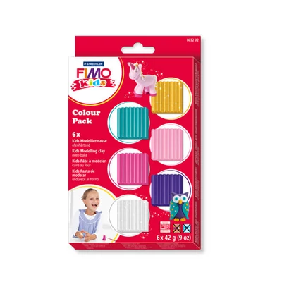 Set Plastilină care se întărește la coacere  FIMO Kids, Pachet Color - 6x42 g - pentru fete