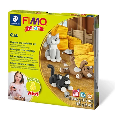 Set Plastilină care se întărește la coacere  FIMO Kids, Form &amp; Play - 4x42 g - pisici