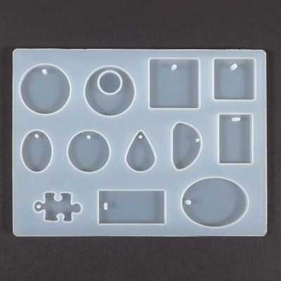 Matriță   de turnare si presare silicon pentru rasina sintetică, Fimo - pandantive plate, 12 tipuri