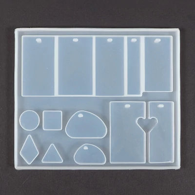Matriță de turnare și presare din silicon pentru rășină sintetică, Fimo - pandantive plate, matrițe, 13 tipuri