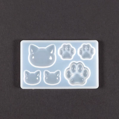 Matriță de turnare și presare din silicon pentru rășină sintetică, Fimo - capete de pisică, labe, 6 buc, 4 tipuri