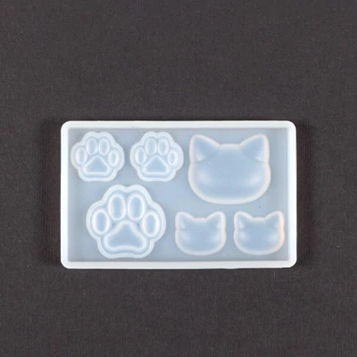 Matriță de turnare și presare din silicon pentru rășină sintetică, Fimo - capete de pisică, labe, 6 buc, 4 tipuri
