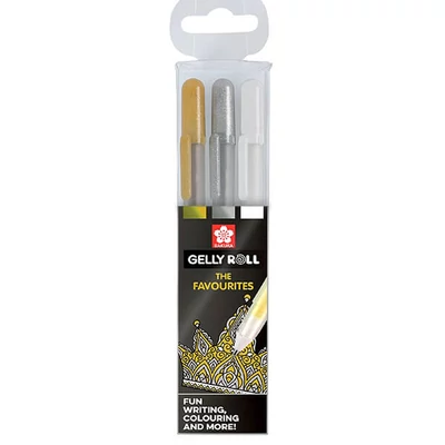 Sakura Gelly Roll pix cu gel în set - 3 buc (aur, argint, alb)