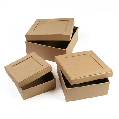 Set cutie hârtie mache  - patrat, mat, 3 buc