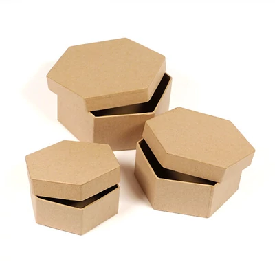 Set cutie hârtie mache  - hexagonala, 3 buc