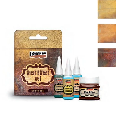 Pentart Rust Effect set, set de pulbere și reactivi pentru efect de rugină, 3x20 ml + 180 g