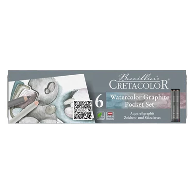 Cretacolor Watercolor Graphite Pocket Set Set creioane grafit solubile în apă , 6 bucăți, cutie metalică